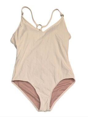 Kona Sol Cream Ribbed One Piece Swimsuit Size M